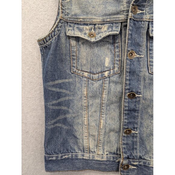 Agile Denim Vest Mens Large Distressed Trucker Button Front Sleeveless Pockets - Picture 5 of 14